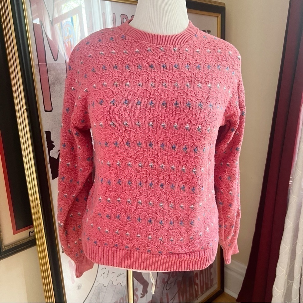American Eagle: Vintage Knit Pink Blue Floral Long Sleeve Crew Neck Sweater Sz M